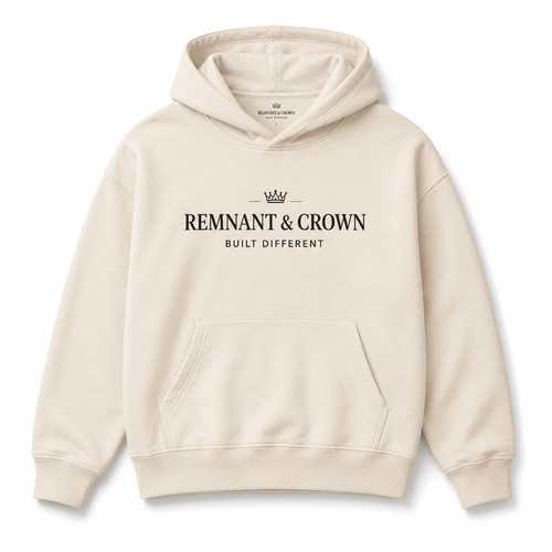 Built Different Hoodie (Cream) | M | | Remnant & Crown | Premium Scripture-Inspired Apparel